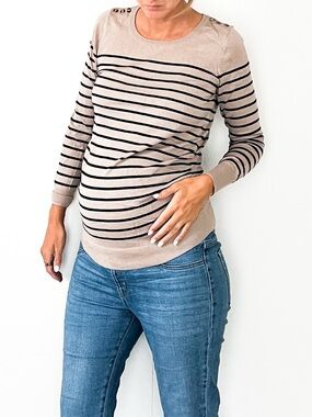 Maternity Brown and Black Striped Sweater